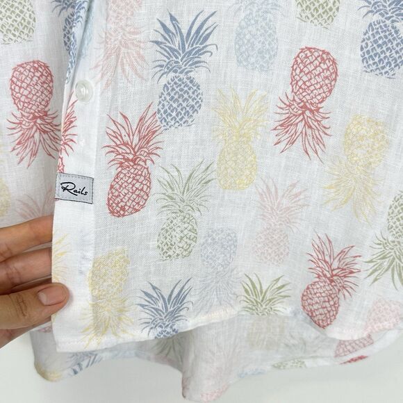 Rails Linen Shirt Size M Charli Rainbow Pinas Pineapple Print Coastal Vacation - Picture 5 of 12